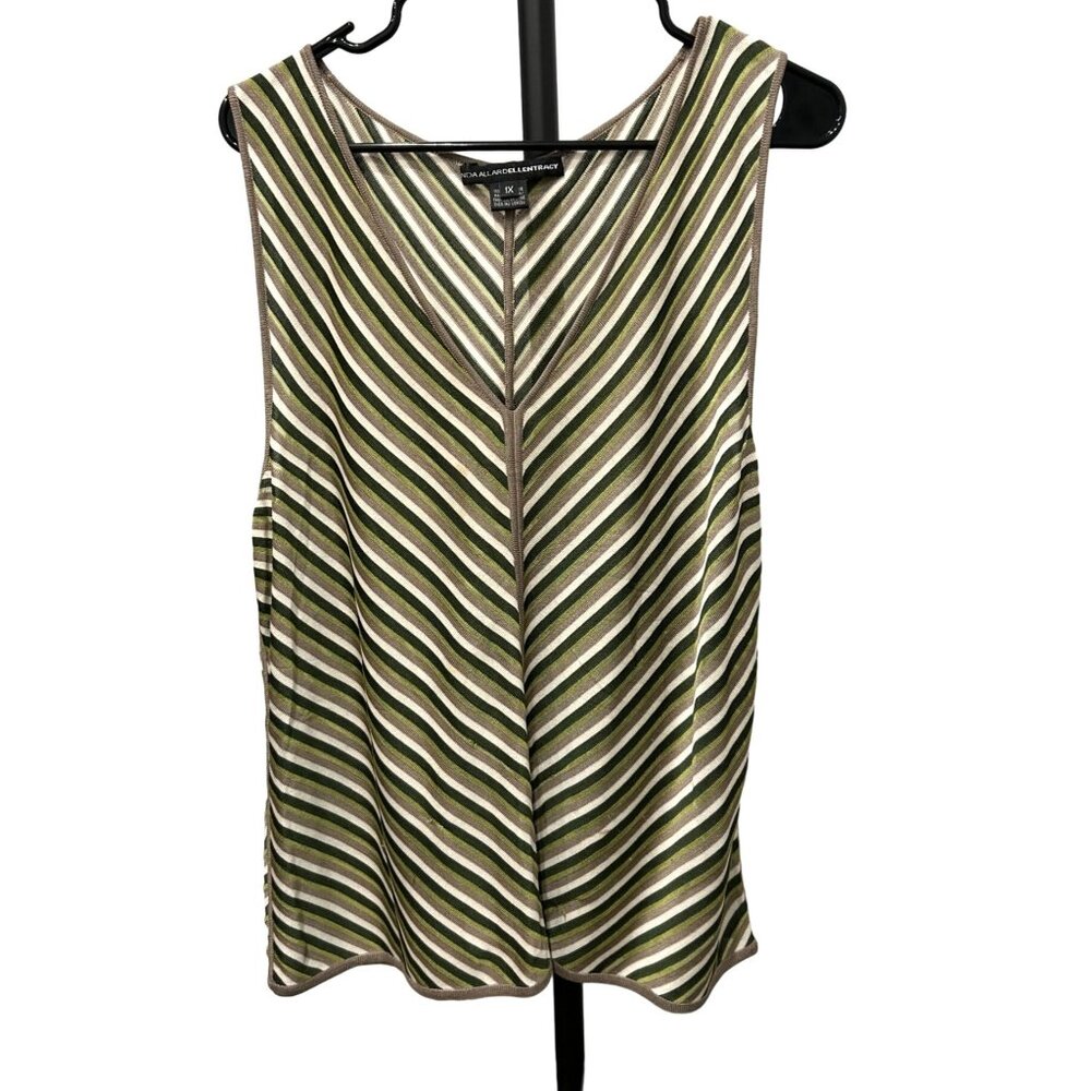 Linda Allard Ellen Tracy Sleeveless Green Striped Silk Blouse Top Sz 1X